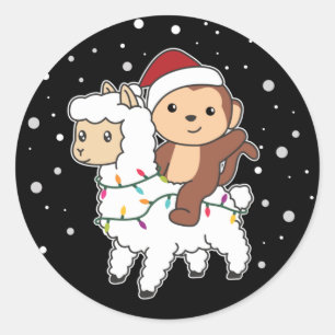 Monkey Lama Christmas Snow Winter Animals Classic Round Sticker