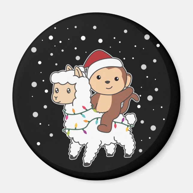 Monkey Lama Christmas Snow Winter Animals Magnet (Front)