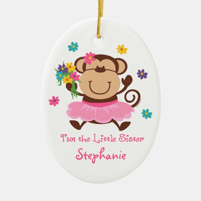 Monkey Little Sister Personalised Ornament (Front)