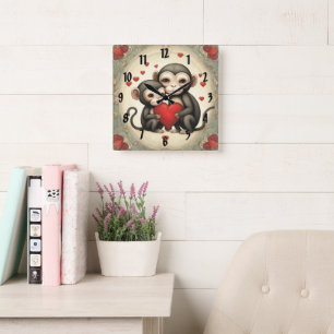 Monkey Love Square Wall Clock