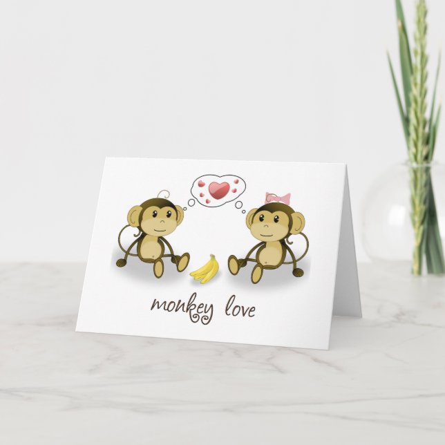 Monkey Love Valentine Greeting Card (Front)