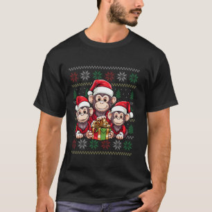 Monkey Lover Wearing Santa Hat Xmas Ugly Monkey Ch T-Shirt