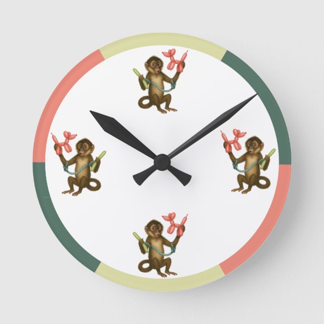 Monkey making balloon animal Wall Clock (Front)
