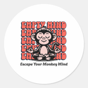 Monkey Mind, Meditating Chimp, Beginner Yoga Medit Classic Round Sticker