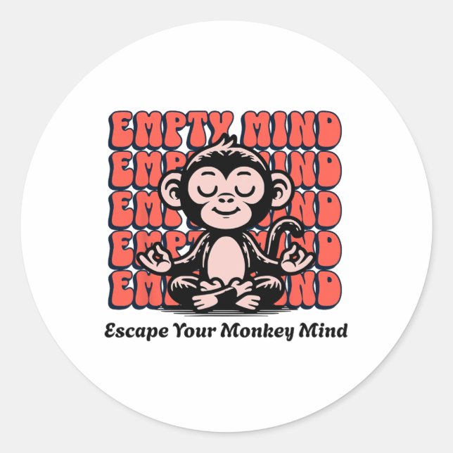 Monkey Mind, Meditating Chimp, Beginner Yoga Medit Classic Round Sticker (Front)