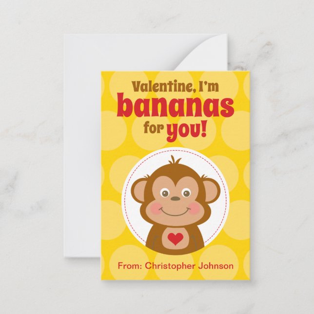 Monkey Mini Classroom Valentine Cards for Kids (Front)