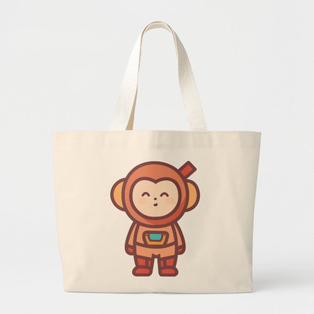 Monkey Mischief Meets Cosmic Adventure Large Tote Bag (Front)