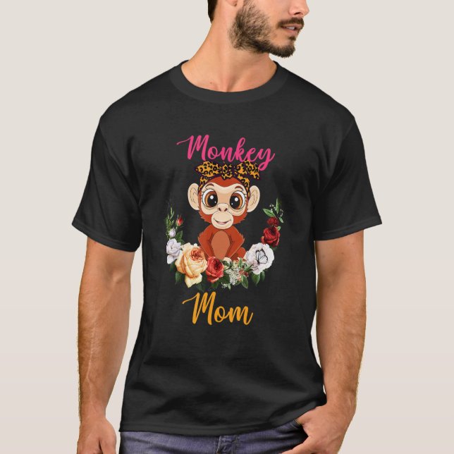 Monkey Mom Floral Monkey Bow Tie Lover Mother's Da T-Shirt (Front)