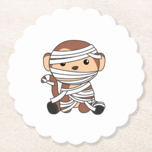 Monkey Mummy Pumpkin Monkeys Happy Halloween Paper Coaster
