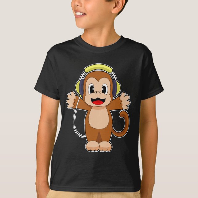 Monkey Musician Headphone Music T-Shirt (Front)
