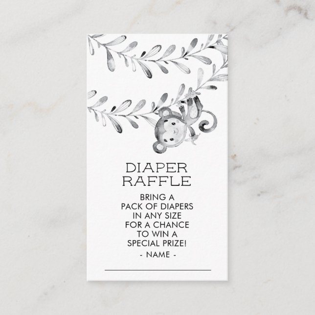 Monkey Neutral Baby Shower Diaper Raffle Ticket Enclosure Card (Front)