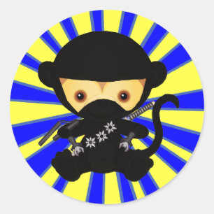 Monkey Ninja Kawaii style Classic Round Sticker