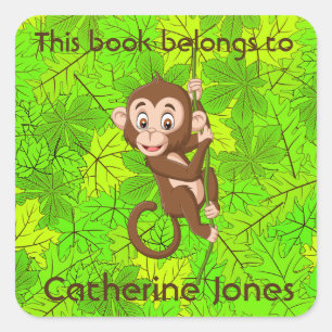Monkey on a Vine Design Bookplate Sticker
