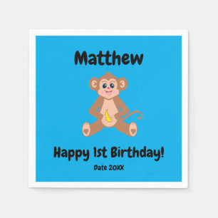 Monkey on Blue Napkin