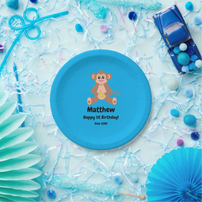 Monkey on Blue Paper Plate (Party)