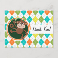 Monkey on Colourful Argyle Pattern