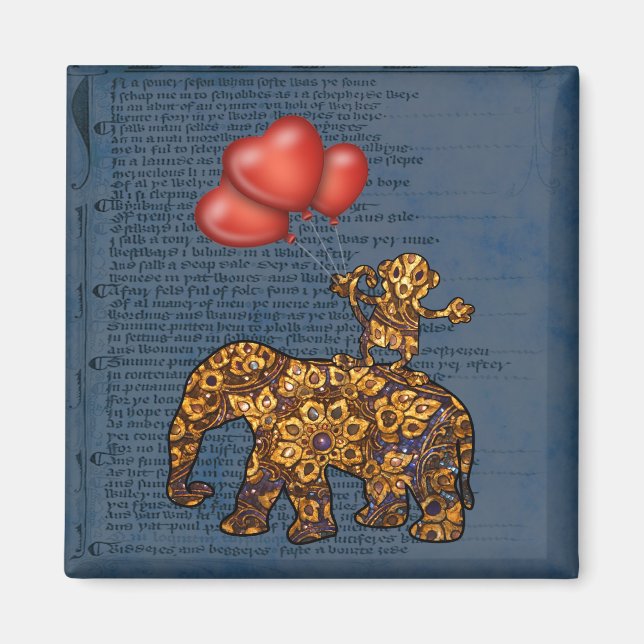 Monkey On Elephants Back Heart Balloons Magnet (Front)