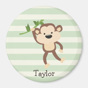 Monkey on Pastel Green Stripes Magnet