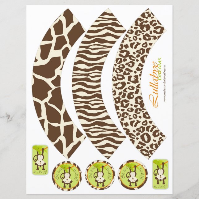 Monkey & Pacifier Animal Print Cupcake Wrappers (Front)