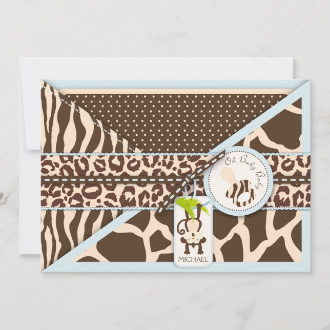 Monkey & Pacifier Safari Animal Print Baby Shower Invitation (Front)