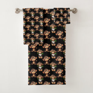Monkey Pattern Design Black  Bath Towel Set