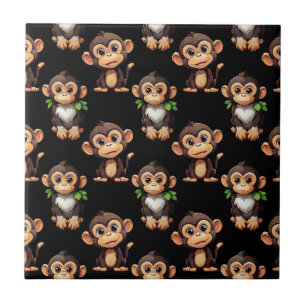 Monkey Pattern Design Black Ceramic Tile