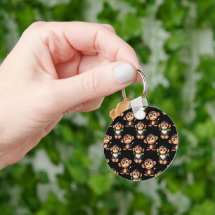 Monkey Pattern Design Black Key Ring