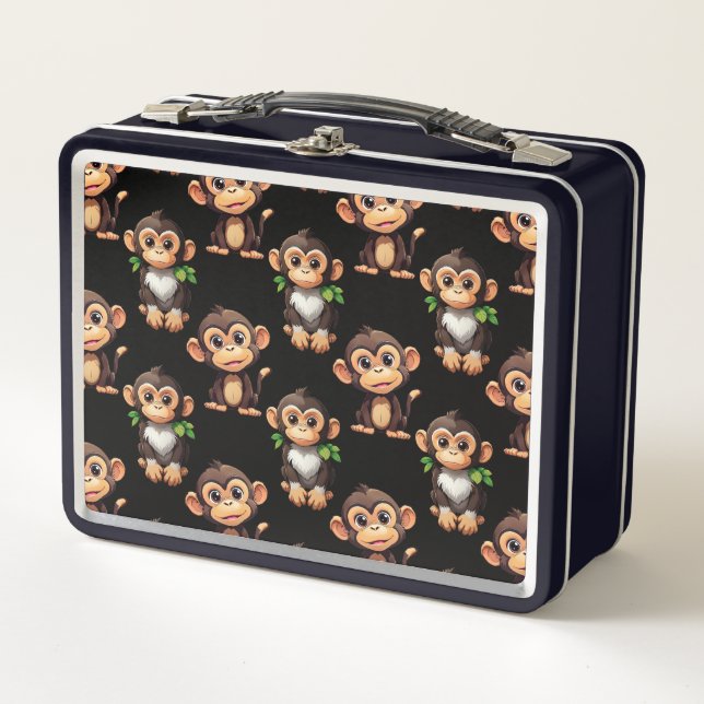 Monkey Pattern Design Black  Metal Lunch Box (Front)