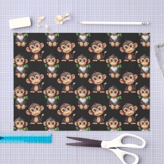 Monkey Pattern Design Black  Tissue Paper (Craft)
