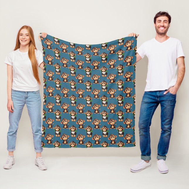 Monkey Pattern Design Blue  Fleece Blanket (In Situ)