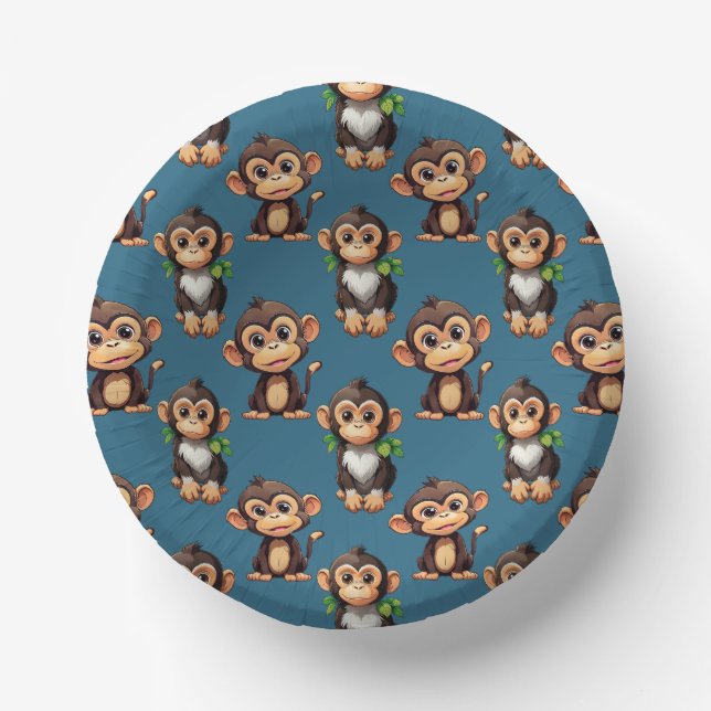 Monkey Pattern Design Blue  Paper Plate (Front)