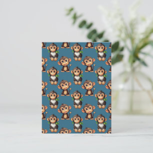 Monkey Pattern Design Blue  Postcard