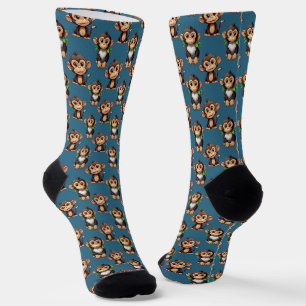 Monkey Pattern Design Blue  Socks