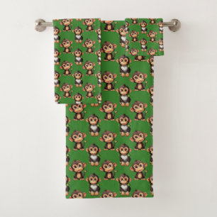 Monkey Pattern Design Green  Bath Towel Set