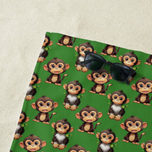 Monkey Pattern Design Green Beach Towel