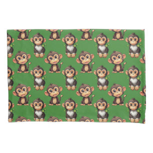Monkey Pattern Design Green  Pillowcase