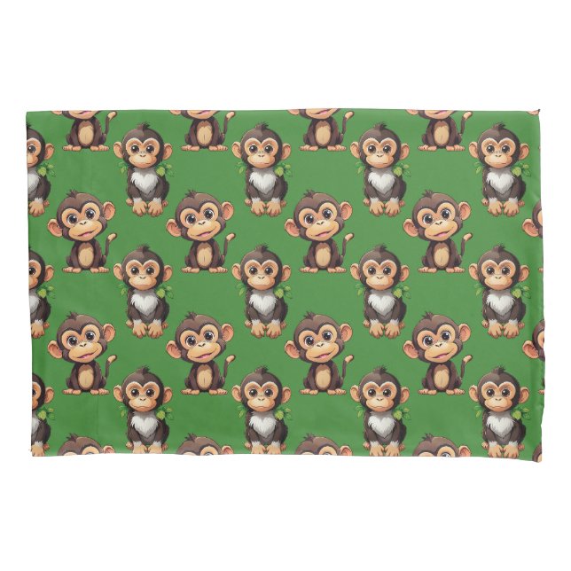 Monkey Pattern Design Green  Pillowcase (Front)