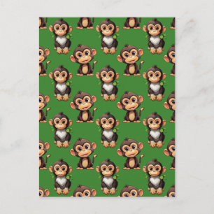 Monkey Pattern Design Green  Postcard