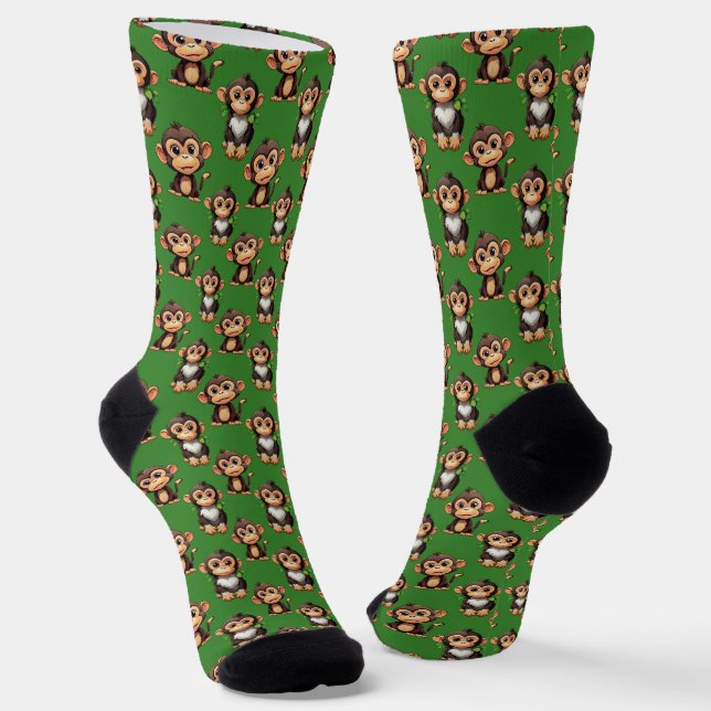 Monkey Pattern Design Green  Socks (Angled)