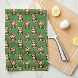 Monkey Pattern Design Green Tea Towel