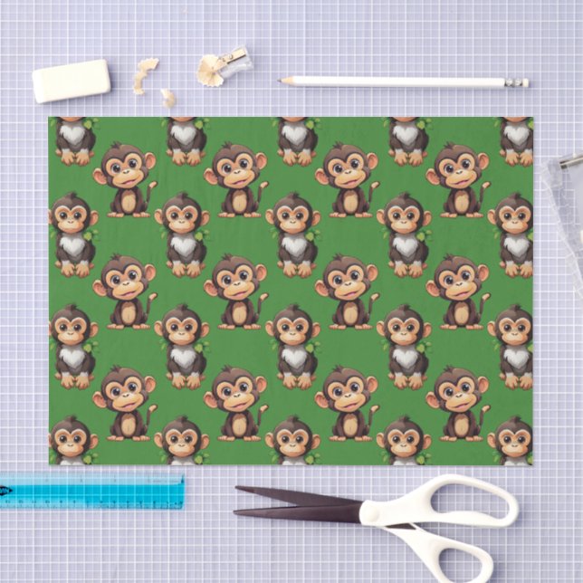 Monkey Pattern Design Green  Tissue Paper (Craft)