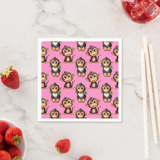 Monkey Pattern Design Pink  Napkin (Insitu)