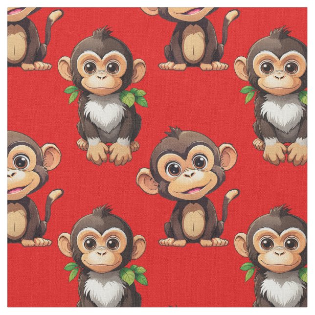 Monkey Pattern Design Red Fabric (Close Up)