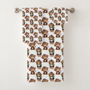 Monkey Pattern Design White  Bath Towel Set
