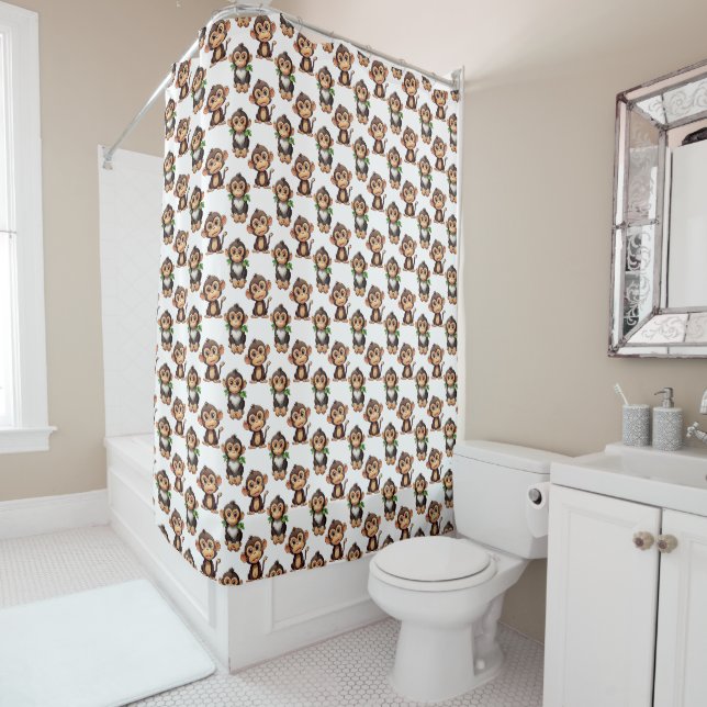 Monkey Pattern Design White  Shower Curtain (In Situ)
