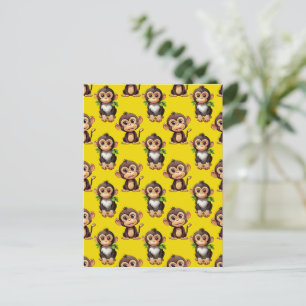 Monkey Pattern Design Yellow  Postcard