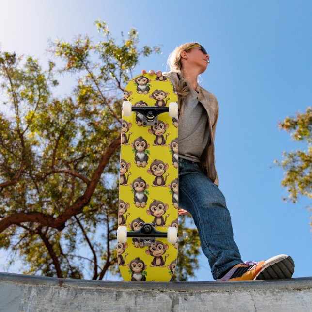 Monkey Pattern Design Yellow  Skateboard (Outdoor 1)