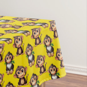 Monkey Pattern Design Yellow Tablecloth