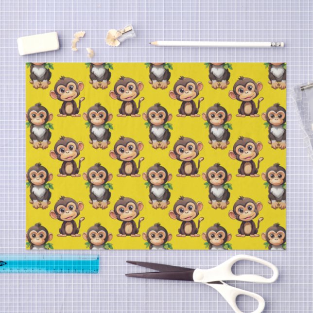 Monkey Pattern Design Yellow  Tissue Paper (Craft)