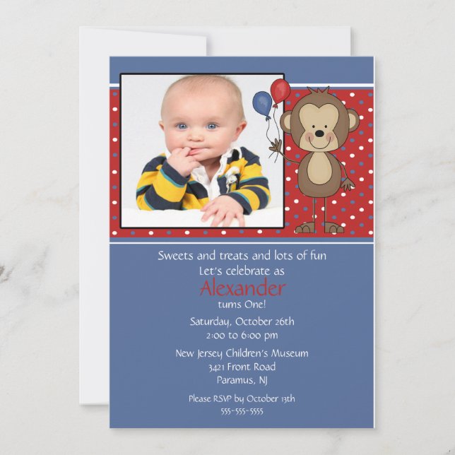 Monkey Photo Birthday Invitation (Front)